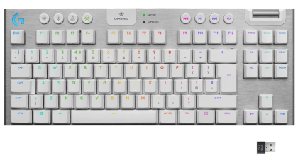 Безжична геймърска механична клавиатура Logitech, G915 TKL White Lightsync RGB, Tactile суичове