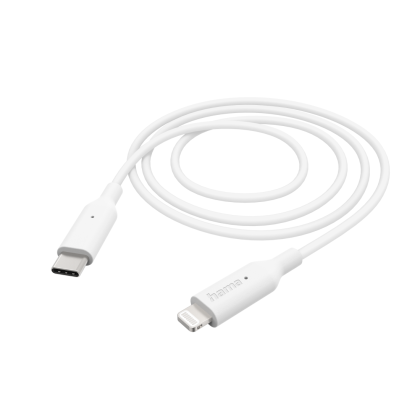 Кабел за зареждане/Дата HAMA, USB-C - Type-C/Lightning, 1м, бял