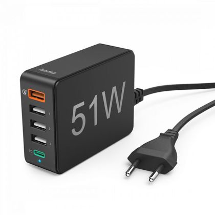 USB Charger 5x, 51W PD/QC3.0, HAMA-201630