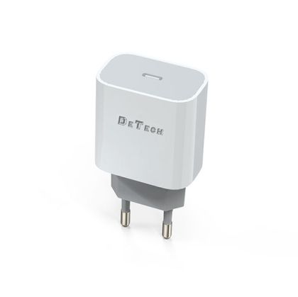 USB-C Charger, 18W DeTech DE-30 White, 40114