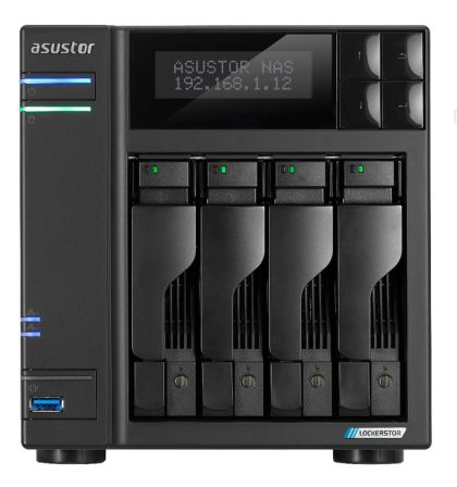 Мрежов сторидж Asustor Lockerstor AS6704T, 4 Bay NAS, Intel Jasper Lake Quad-Core 2.0GHz, 4GB RAM DDR4, 2.5GbE x 2, M.2 SSD Slotsx4 (Diskless), USB 3.2 Gen 2x2, Toolless installation, with hot-swappable tray, hardware encryption, MyArchive, EZ connect, EZ