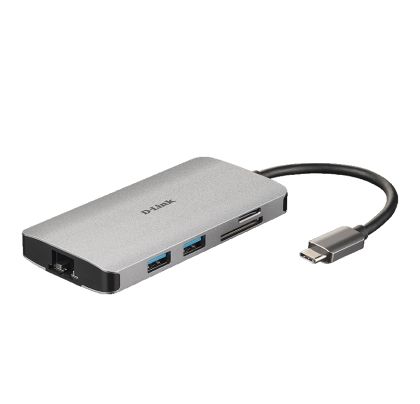 USB хъб D-Link 8-in-1 USB-C Hub with HDMI/Ethernet/Card Reader/Power Delivery