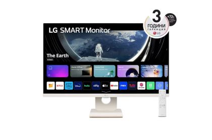 Монитор LG 27SR50F-W, 27" IPS Smart webOS23, Anti-Glare, 5ms, 1000:1, 250cd/m, FHD 1920x1080, HDR 10, HDMI, USB, Wi-Fi B/in, Reader Mode, Speakers 5W x 2, Tilt, White