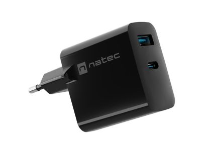 Адаптер Natec USB Charger  Ribera Gan 1X USB-A + 1X USB-C 45W, Black