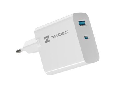 Адаптер Natec USB Charger  Ribera Gan 1X USB-A + 1X USB-C 65W, White