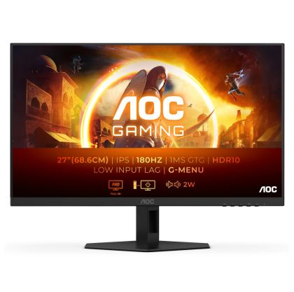 Монитор AOC 27G4XE, 27" IPS WLED, 1920x1080@180Hz, 1ms GtG, 0.5ms MPRT, 300cd m/2, 1000:1, 80M:1 DCR, Adaptive Sync, FlickerFree, Low Blue Mode, 2Wx2, Tilt, 2xHDMI, DP