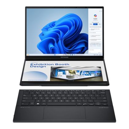 Лаптоп Asus ZenBook Duo 14 UX8406MA-PZ058X, Screen Pad Plus, Intel Ultra 9 185H 2.3 GHz (24MB Cache, up to 5.1 GHz) 14" OLED, WQXGA+ ( 2880X1800 ) 16:10Touch, 32GB, 2TB SSD, Soft Keyboard, Windows 11 Pro,GREY