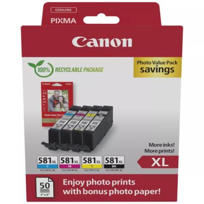 Консуматив Canon CLI-581 XL C/M/Y/BK PVP + Canon Plus Glossy II PP-201, 10x15 cm, 100 sheets