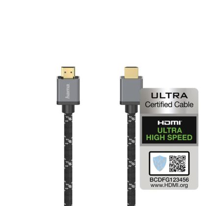 Кабел HAMA Ultra HD, HDMI мъжко - HDMI мъжко, 8K, 48GB/s,метал, 2 м, Позл. конектори, Черен