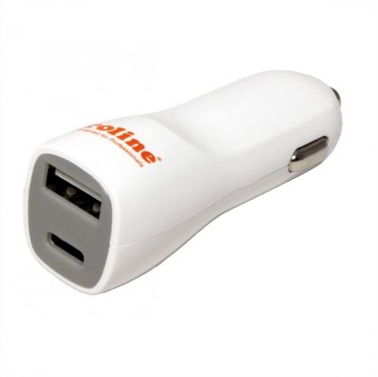 USB Car Charger 2x, type A-C 3A, Roline 19.07.1053