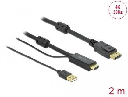 Кабел Delock HDMI мъжко - DisplayPort USB мъжко, 4K 30 Hz, 2 м, Черен