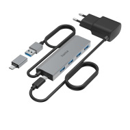 HAMA 4-портов хъб, USB 3.2 Gen 1, 5 Gbit/s, USB-C адаптер, авт. захранване