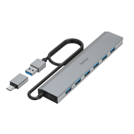 HAMA 7-портов хъб, USB 3.2 Gen 1, 5 Gbit/s, USB-C адаптер със захранване