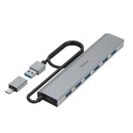 HAMA 7-портов хъб, USB 3.2 Gen 1, 5 Gbit/s, USB-C адаптер със захранване