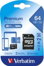 Памет Verbatim Premium micro SDXC 64GB Class 10 (Incl. Adaptor)