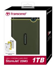 Твърд диск Transcend 1TB, 2.5" Portable HDD, StoreJet M3, Military Green, Slim