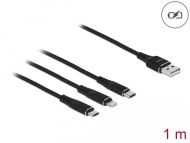 Кабел за зареждане Delock  3 в 1, USB - Lightning Micro USB- USB-C, 1м, Черен