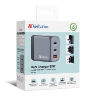 Зарядно устройство Verbatim GNC-65 GaN Charger 3 Port 65W USB A/C (EU/UK/US)