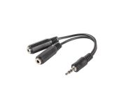 Кабел Lanberg adapter jack stereo (M) -> jack stereo (F) X2 10cm, black