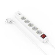 Разклонител HAMA USB 3.4A, 5 гнезда, 2x USB, 3400mA, 223183