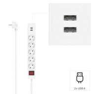 Разклонител HAMA USB 3.4A, 5 гнезда, 2x USB, 3400mA, 223183