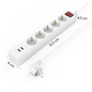 Разклонител HAMA USB 3.4A, 5 гнезда, 2x USB, 3400mA, 223183