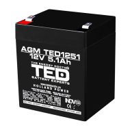 Оловна батерия TED ELECTRIC AGM, 12V, 5Ah, 90/ 70/ 10 1mm, Терминал 2