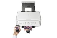 Мастилоструйно многофункционално устройство Canon PIXMA TS5151 All-In-One, White + Canon Photo Cube and Frame + PP-201 5x5” Photo Paper Plus Glossy II (40 sheets) - Creative Pack, Orange