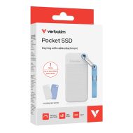Твърд диск Verbatim Pocket SSD USB 3.2 Gen 2 1TB White/Light Blue incl. two rubber sleeves
