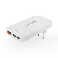 HAMA Бързо мини зарядно, 65W, 2x USB-C, 1x USB-A, PD, плоско, бяло