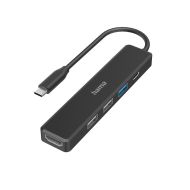 USB-C, 5-портов хъб, 3х USB-A,1x USB-C, HDMI,4К, Черен