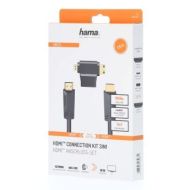 Кабел HAMA 205162, HDMI мъжко - HDMI мъжко, + HDMI адаптер(mini / micro), 1.5 м, Черен