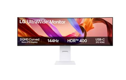 Монитор LG 49U950A-W, 49" 32:9 Curved UltraWide Dual QHD 5K 5120x1440 NANO IPS 1ms MBR, 144 Hz, 5ms, 400 cd/m2, 1000:1, HDR400, DCI-P3 98%,  USB Type-C, PD 90W, FreeSync, G-SYNC, PIP, 2 PBP, HDMI, DisplayPort, Speacer 2ch 10W, Tilt, Height, Swivel, Tiltan