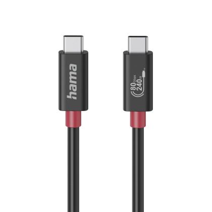 HAMA Кабел USB-C еMarker, USB 4 Gen 4, 80 Gbit/s, 1 м, 5 A, 240 W ,черен