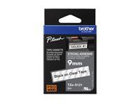 BROTHER TZES121 9mm BLACK ON CLEAR ADHESIVE TAPE