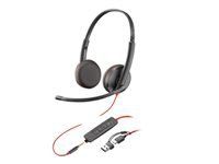 HP Poly Blackwire 3225 Stereo USB-C Headset +3.5mm Plug +USB-C/A Adapter