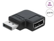 Адаптер Delock 90° DisplayPort 1.4 , 20 pin  мъжко (male) към  DisplayPort 1.4 20 pin женско (female), 8К 7680 x 4320 @ 60 Hz with DSC support