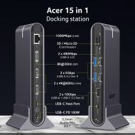 Докинг станция Acer Type C Universal docking station 15in1, 2 x HDMI 4K@60Hz, 1 x DP 8k@30Hz, 5 x USB A, 1 x USB C, 1 x RJ45, 1x SD /Micro SD, 1 x TF, 1 x Audio  3.5mm jack, Windows, ChromeOS, macOS, Gray